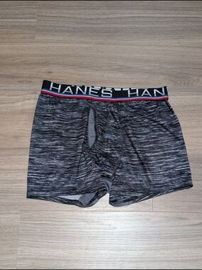 Hanes Men's Black & Gray Space-Dye Performance Boxer Briefs with Red Accent